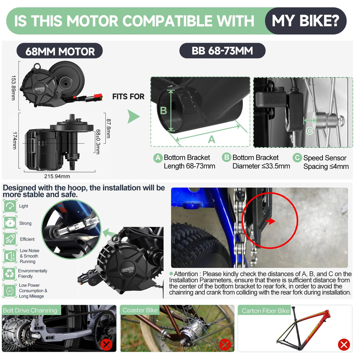 BAFANG Mittelmotor M625 M325 M225 CAN-Protokoll Motor 750W 1000W 500W 250W Mid Motor mit Akku und Display Optional, Elektrofahrrad Umbausatz mit 46T Kettenblatt für BB68-73mm Mountainbike