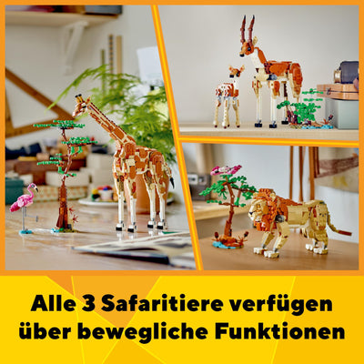 LEGO Creator 3in1 Tiersafari, Kreativ-Set mit Tierfiguren, 3 Baumöglichkeiten: Spielzeug-Giraffe, Gazellen und Löwe, Spielzeug-Tiere für Mädchen und Jungen, Natur-Geschenk für Kinder ab 9 Jahren 31150