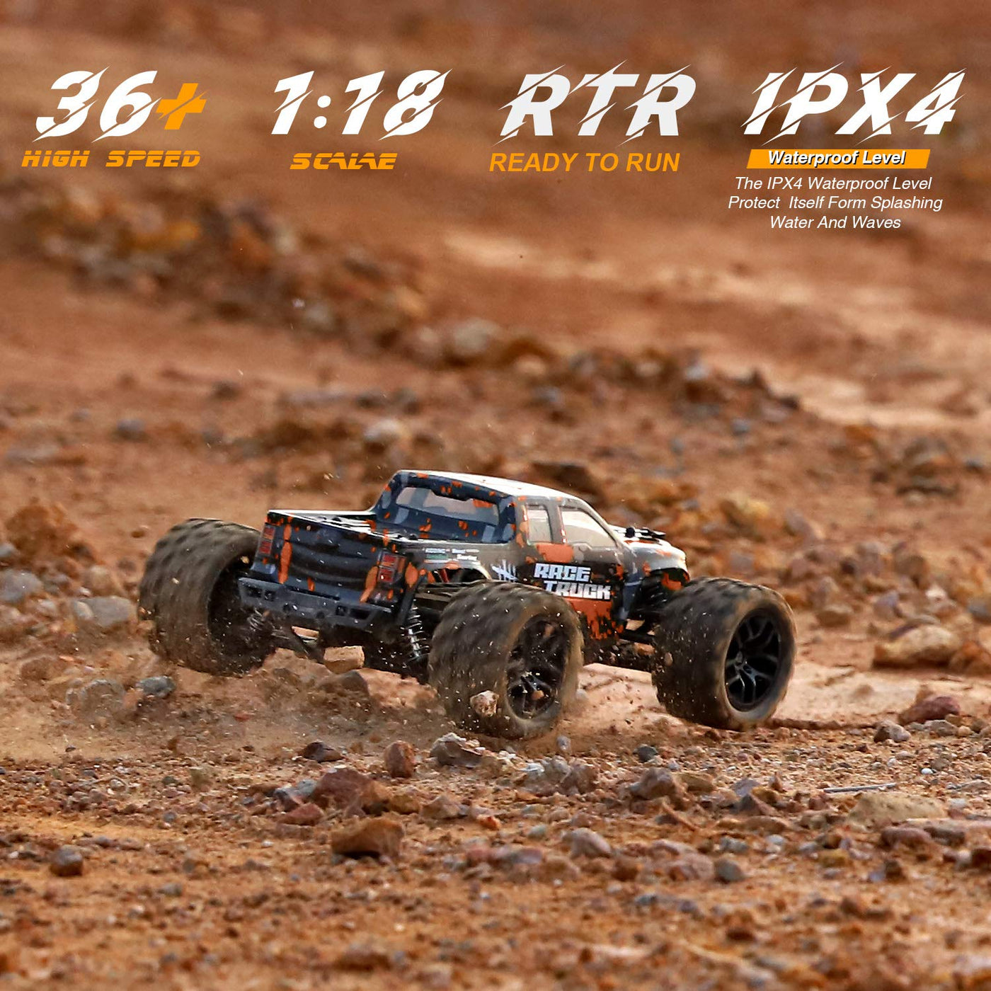 HAIBOXING Ferngesteuertes Auto 4WD RC Auto 36 km/h Hochgeschwindigkeits 1/18 Monstertruck 2.4GHz All Terrain Wasserdicht Rennauto Geländewagen, Crawler Spielzeug Geschenk für Kinder Erwachsene