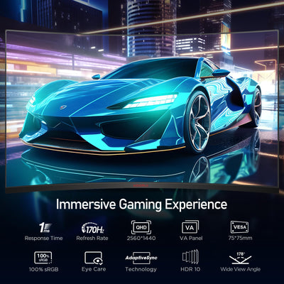 KOORUI 32 Zoll Curved Ultrawide Gaming Monitor, 2K QHD(2560x1440), 170Hz, 1ms, 1500R, VA, HDR 10, 2xHDMI (170Hz or 144Hz), DP (170Hz), AdaptiveSync, DCI-P3 90%, SRGB100%, VESA 75x75mm, Augenpflege