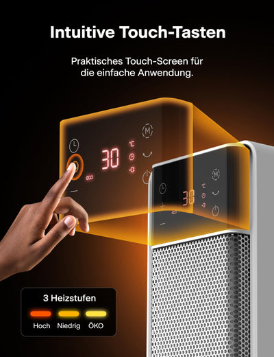 PELONIS Heizlüfter Energiesparend 2000W, Leise Keramik Heizlüfter mit Fernbedienung & Thermostat, 75° Oszillation & 24 Std. Timer, Elektrischer Heizlüfter für Schlafzimmer, Elektroheizung Heater 58CM