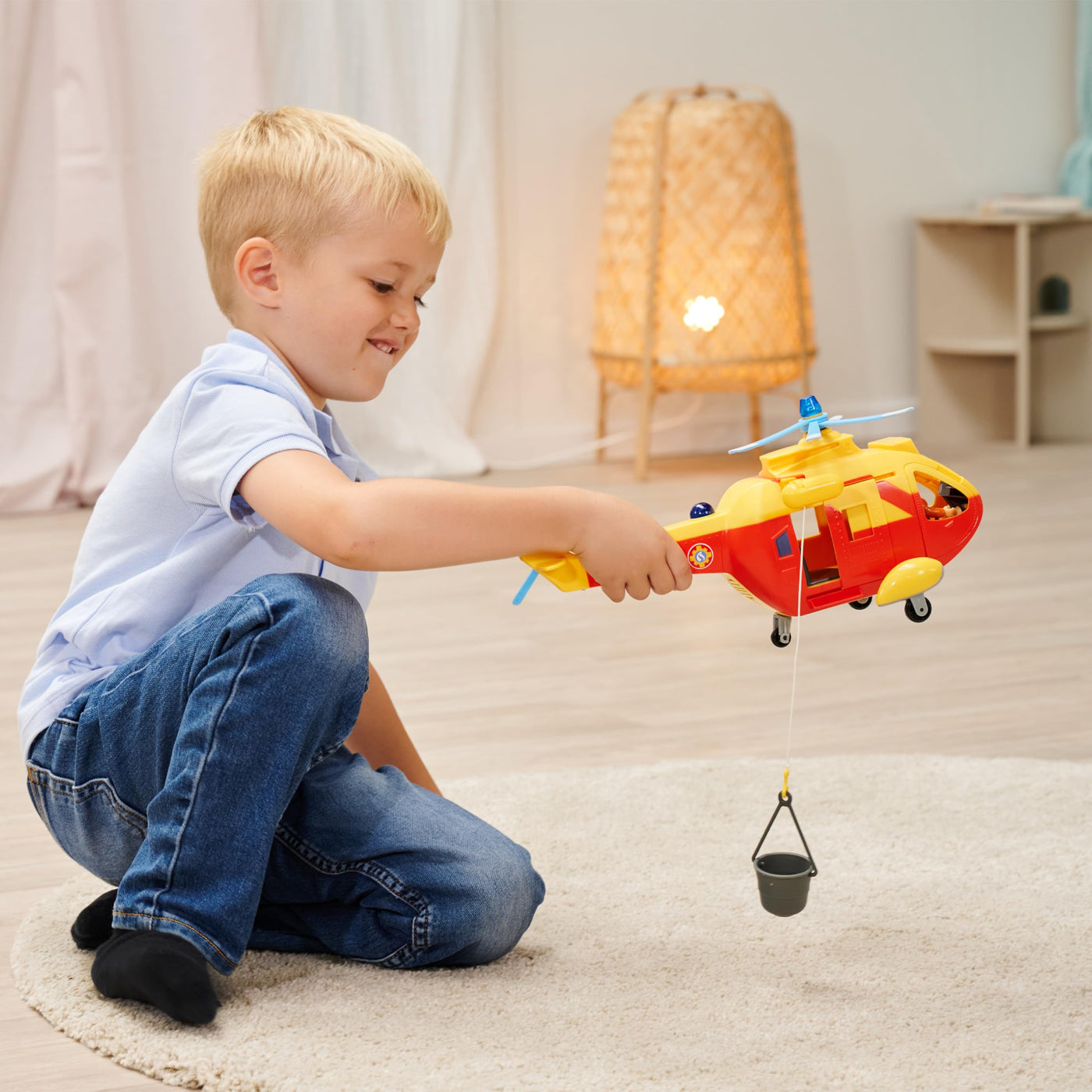 Simba Feuerwehrmann Sam Hubschrauber Wallaby II Update, automatischem Rotor, Licht, Sound, Seilwinde, Tom Figur, Zubehör, 34cm, ab 3 Jahre