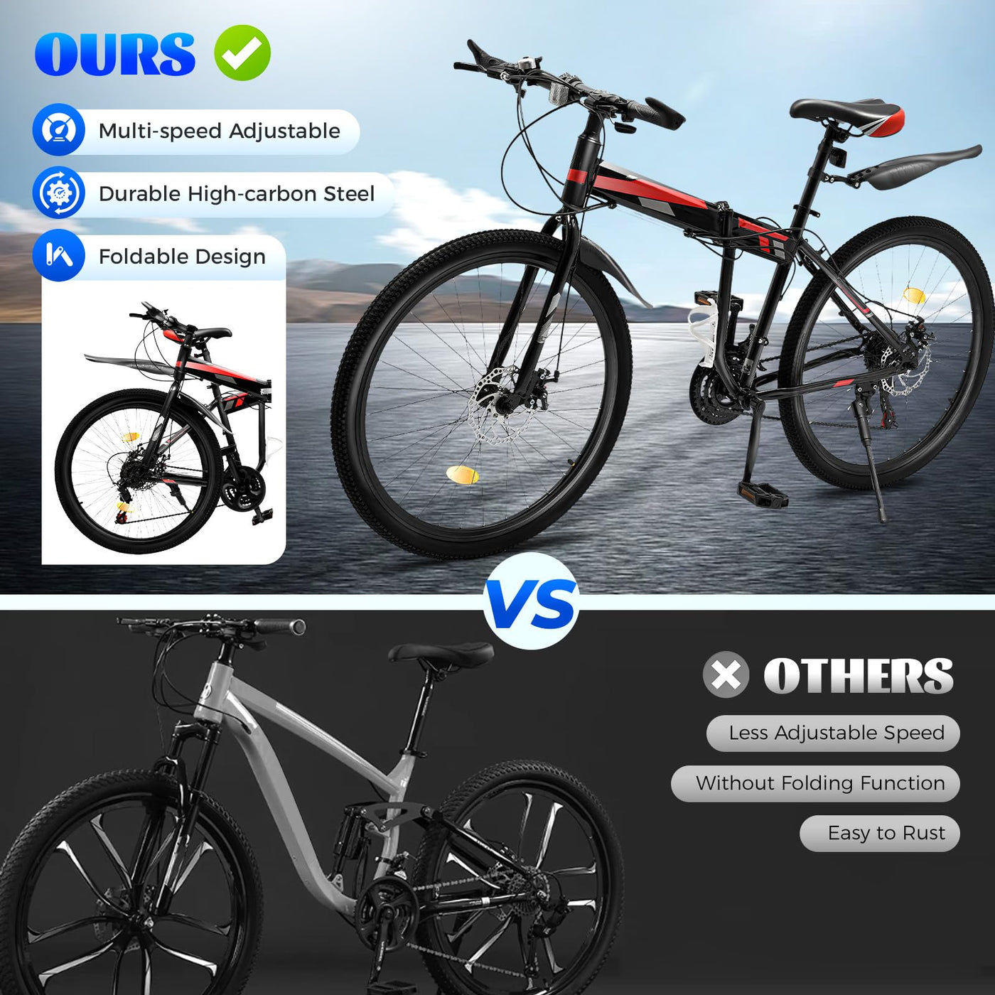 Owneed 26 Zoll Mountainbike, 21 Gänge Mountainbike, MTB, Hochfester Stahlrahmen Fahrrad, Erwachsene Falten für Erwachsene Männer Frauen, Erwachsene Damen Damen Fahrrad Herrenfahrrad