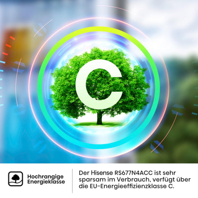 Hisense RS677N4ACC Side by Side Kühl-Gefrierkombination, 179cm, 519 Liter Gesamtkapazität, Multi Air Flow, LED Display, EEK: C, Electronic Touch Control, Inox Look