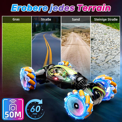 Gigilli Ferngesteuertes Auto mit Gestensteuerung Doppelseitige RC Auto 2,4 GHz 4WD 360° Wiederaufladbar Crawler Lichtern Musik Weihnachten Geschenk Spielzeug für Junge ab 6 7 8 9 10 12 Jahre Orange