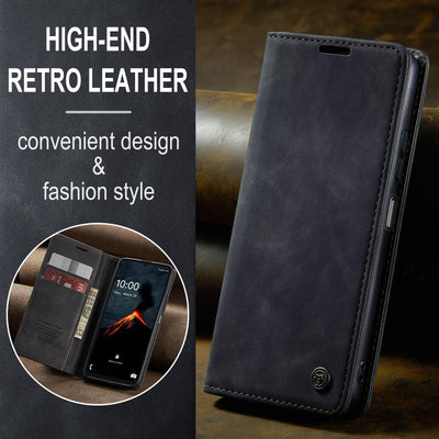 owlhold Hülle Samsung Galaxy A06 klapphülle Samsung A06 Premium Lederhülle Weiches Vintage-Nubukleder Faltbare Ständer Schutzhülle Kartenfach Standfunktion Handyhülle Samsung Galaxy A06 5G - Schwarz