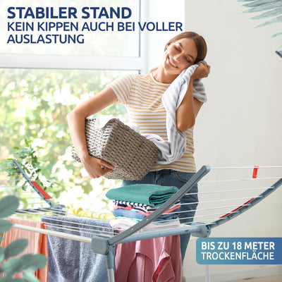 STAHLMANN ® Wäscheständer [18M Trockenfläche ] - Flügelwäscheständer [Made IN EU] 1,05 M Flügel ideal für Lange Kleidungsstücke - Wäscheständer platzsparend
