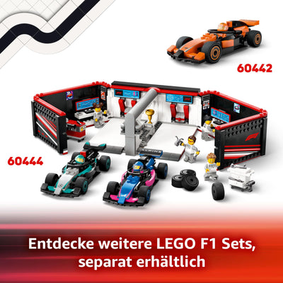 LEGO City F1 Boxenstopp mit Boxencrew und Ferrari Flitzer - Formel 1 Pit Stop Set mit 1 Rennfahrer und 4 Mechaniker Minifiguren - Spielzeug Rennauto für Jungen und Mädchen ab 6 Jahren - 60443