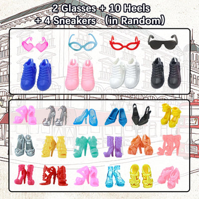 30 Kleidung Kompatibel mit Barbie Puppen, 1 Tausend Vogel Karo Mantel 2 Wintermäntel 4Oberteile 1Pullover 2 Röcke 3 Hosen 1 Hut 2 Brillen 4 Sneakers 10High Heels, für 11,5 Zoll Mädchen Puppen Zufällig