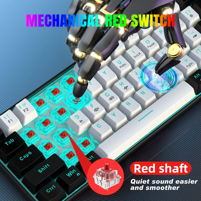 Snpurdiri 60% kabelgebundene mechanische Gaming-Tastatur, 61 Anti-Ghosting-Tasten, Blaue LED-Hintergrundbeleuchtung, ultrakompakte Zwei Ständer (Roter Schalter/Schwarz Weiß)
