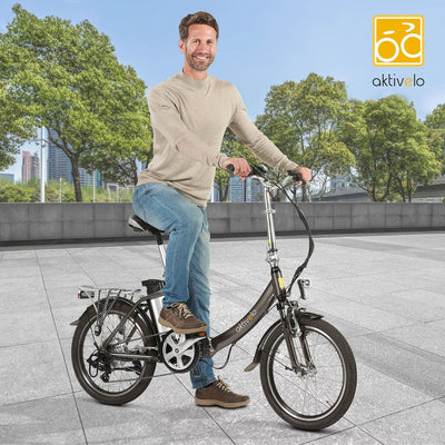 aktivelo E-Klapprad, 20 Zoll E-Bike, Faltrad mit wartungsfreiem 250 W Mittelmotor mit 5 Motorunterstützungsstufen, 65 km Reichweite, 7 Gang Nabenschaltung, für Damen und Herren geeignet