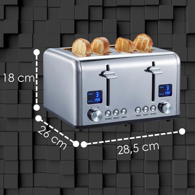 Steinborg Toaster Langschlitz | Digitales Display mit Countdown | Beleuchtete Tasten | 4 Scheiben Toastautomat | XXL Toaster | 1630 Watt | Brötchenaufsatz | Auftau-Funktion | Krümmelschublade |