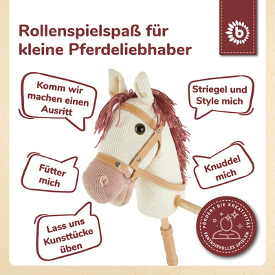 Bieco Steckenpferd Kinder Ginger | Hobby Horse Pferde | Steckenpferd Rollen | Steckenpferd Holz Pferd Stab | Stock Pferde Schöne Steckenpferde für Kinder Stockpferd Kleinkind