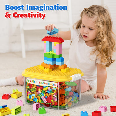 burgkidz Bausteine, 150 Farbenfrohe große Kreative Bauklötze mit Aufbewahrungsbox, die Kinder zum Bauen Anregen Zahlen und Alphabet, Konstruktionsspielzeug für Jungen Mädchen ab 3+ Jahre