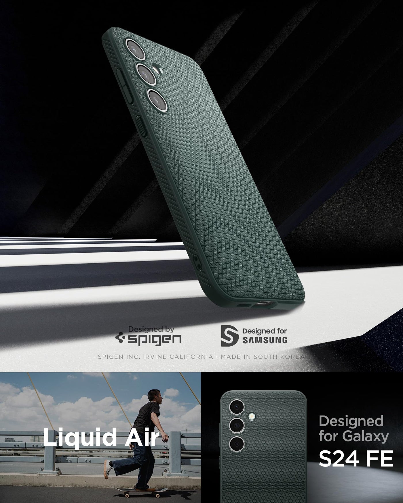 Spigen Liquid Air Hülle Kompatibel mit Samsung Galaxy S24 FE -Abyss Green