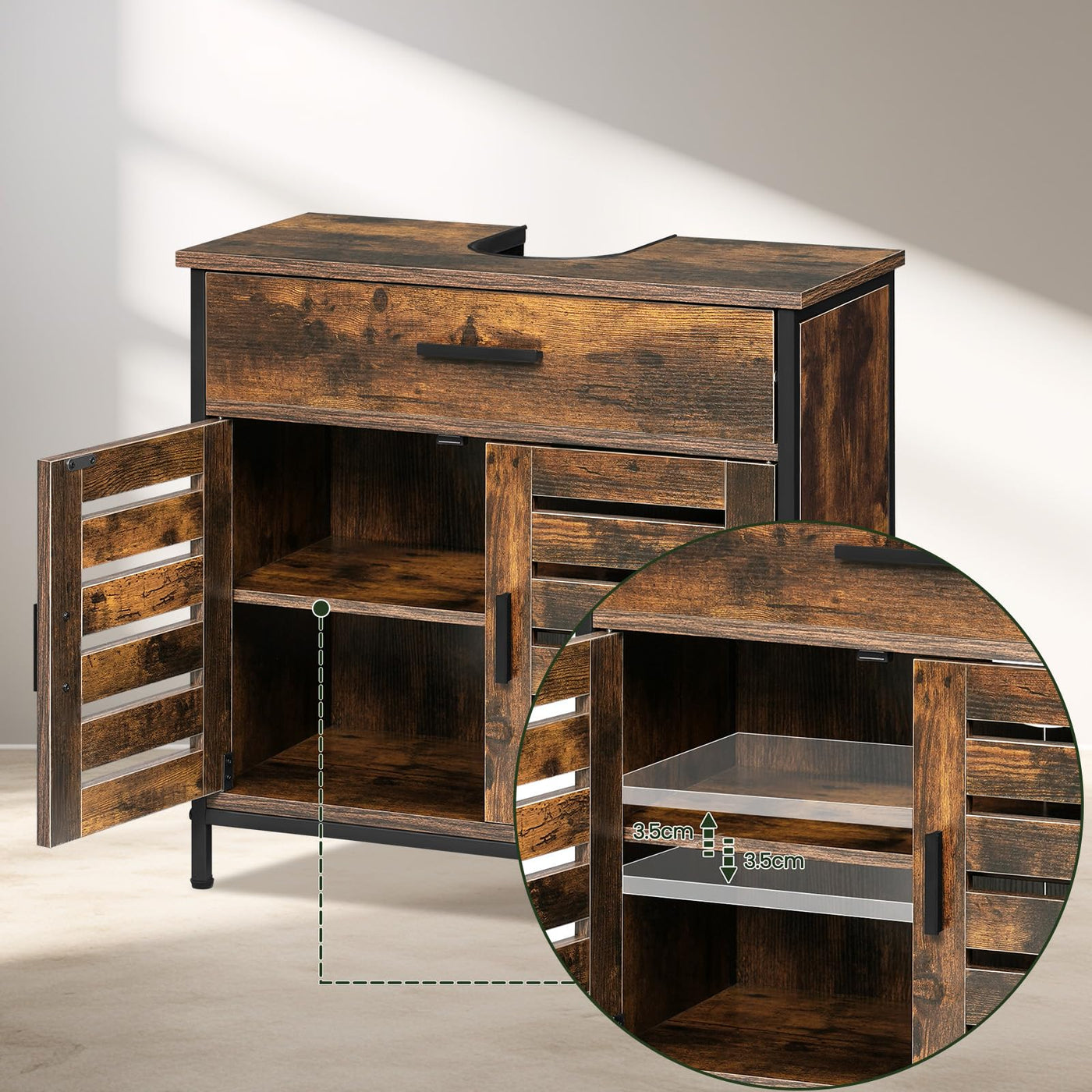 EUGAD Waschbeckenunterschrank, Badezimmer Unterschrank Waschbecken, Badezimmerschrank mit Schublade, 2 Türen, verstellbare Ablage, freistehend, 60x60x30 cm, Rustikles Braun