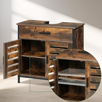 EUGAD Waschbeckenunterschrank, Badezimmer Unterschrank Waschbecken, Badezimmerschrank mit Schublade, 2 Türen, verstellbare Ablage, freistehend, 60x60x30 cm, Rustikles Braun