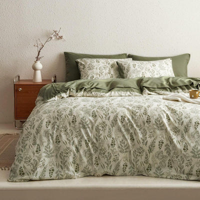 Tospass Blumen Bettwäsche 200x200 cm Olivgrün Weiß Blätter Pflanzen Muster Bettwäsche Set Floral Bettbezug Mikrofaser Wende Bettwäsche 1 Deckenbezug mit Reißverschluss 2 Kissenbezug 80x80 cm