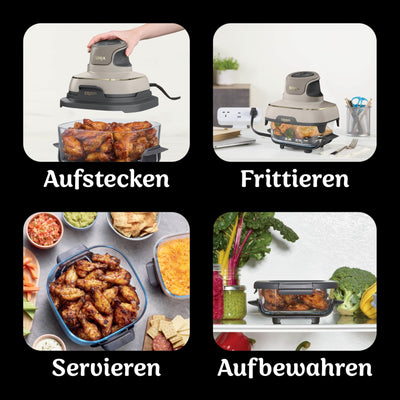 Ninja CRISPi tragbare Airfryer Heißluftfritteuse, 3,8 l, 4-in-1: Heißluftfrittieren, Braten, Warmhalten, Recrisp, 6 Portionen, 2x herausnehmbare Glasbehälter & Deckel, 1700 W, Stone Gold FN101EUSTGD