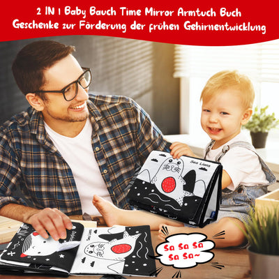 Baby Spiegel Spielzeug - Baby Spielzeug 0-6 Monate Faltbarer Schwarz Weiß Kontrast Babybuch Spiegel Spielzeug Baby Spielzeug ab 3 Monate Neugeborenes Lernspielzeug Spielzeug Geschenk (Black)