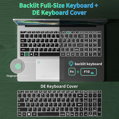 17,3 Zoll Laptop Computer, 16GB RAM, 1TB NVMe SSD, Quad-Core Celeron N5095 CPU(bis 2,9 GHz), FHD IPS Display, Fingerprint Sensor, beleuchtete Tastatur, HDMI, WiFi, BT, 3X USB 3.0, Silber Notebook