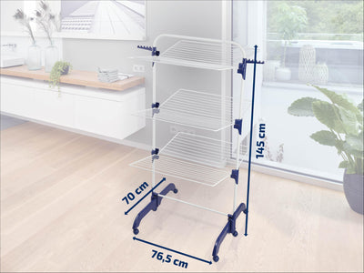 Leifheit Turmtrockner Comfort 420 mit Rollen, 42m Leinenlänge für bis zu 4 Waschmaschinenladungen, platzsparender Wäscheturm mit drei Ebenen, halbseitig abklappbarer Turmwäscheständer für die Dusche