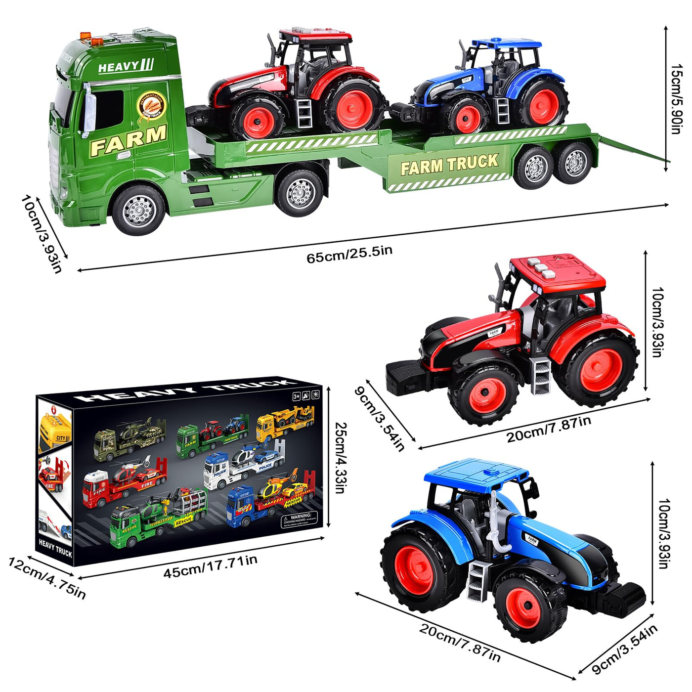 Herefun Bauernhof Lastwagen Spielzeug, Großer Bauernhof Traktor, Anhänger Spielzeug mit Traktor, Groß Transporter LKW, Geschenk für Kinder 3, 4, 5, 6+ Jahren
