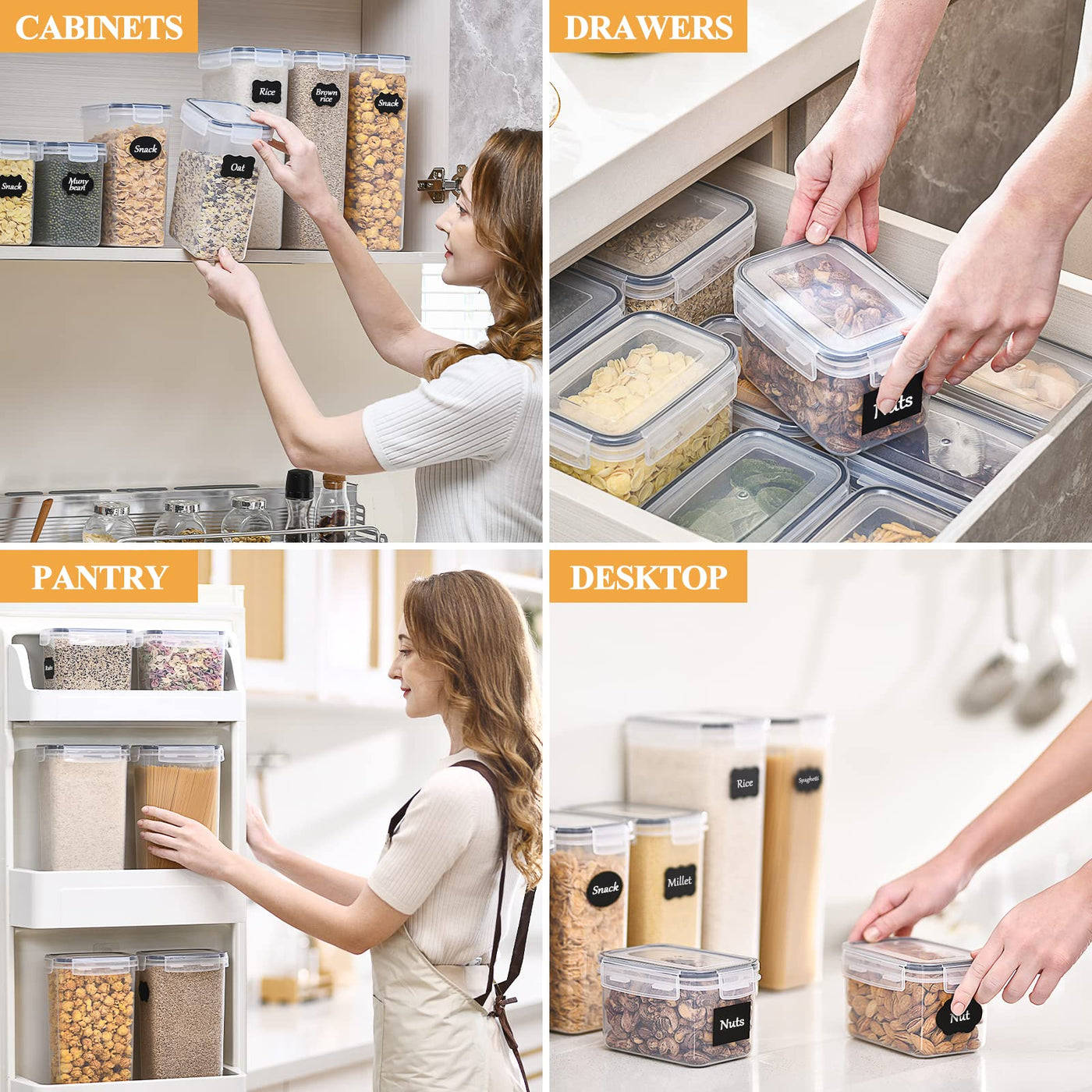 L LONGANCHANG Vorratsdosen mit Deckel Luftdicht Set of 16, BPA frei, Aufbewahrungsbox mit Deckel, Mottensichere Küchen Organizer Cornflakes Müsli Mehl Aufbewahrung, Vorratsbehälter mit Etiketten