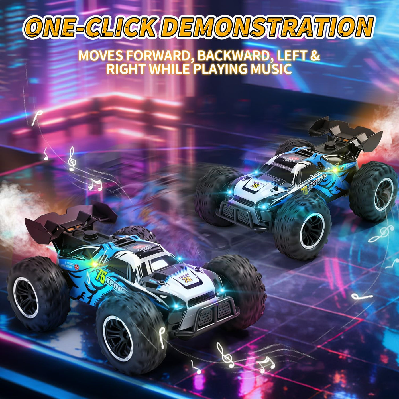 DEERC 1:16 4WD RC Auto mit Musik, LED Licht & Sprühfunktion, 2.4GHz Ferngesteuertes Auto mit Dual-Akku 40 Min Spielzeit, Offroad Fahrzeug mit One-Click-Demo, Geschenk für Kinder Jungen 5–12 Jahre