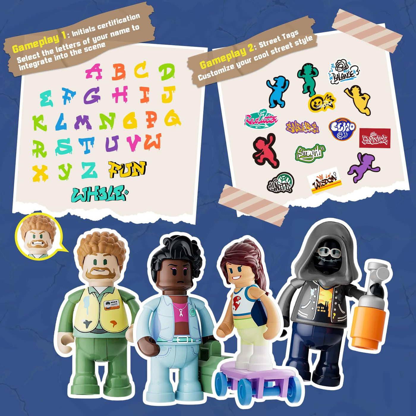 FUNWHOLE Graffiti-Bushaltestelle Klemmbausteine Beleuchtung Deko, Modular Building Straßenfusion City Town Busbahnhof,516Pcs,Geeignet für Erwachsene und Streetstyle-Liebhaber,F9066,Bus Stop