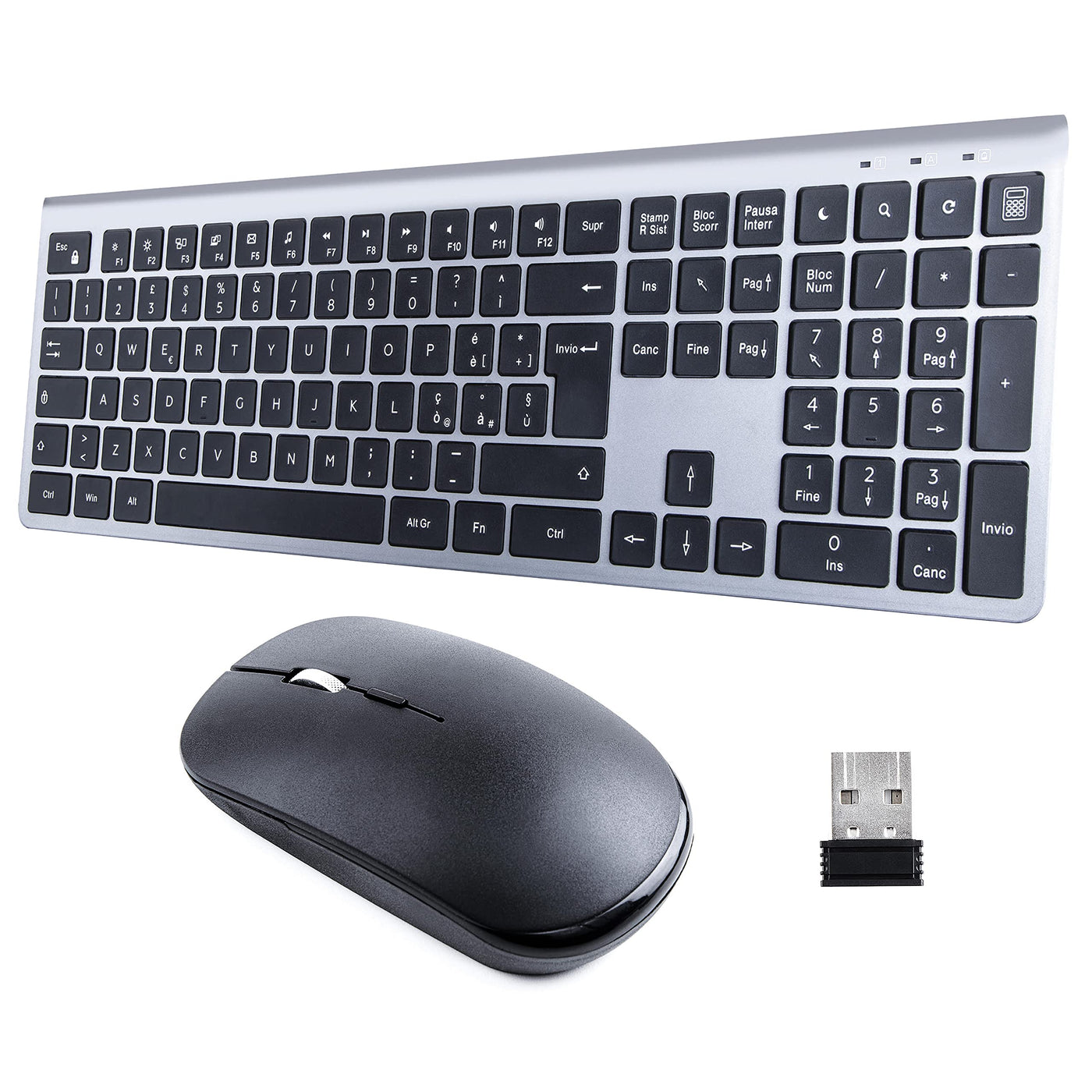 HomiTech Kabelloses Tastatur- und Maus-Set mit integriertem wiederaufladbarem Akku, kabellos, für Computer, PC, Tablet, kompatibel mit Windows Android Mac 16 Multimedia-Tasten, hohe Präzision, leise,