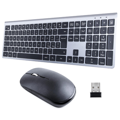 HomiTech Kabelloses Tastatur- und Maus-Set mit integriertem wiederaufladbarem Akku, kabellos, für Computer, PC, Tablet, kompatibel mit Windows Android Mac 16 Multimedia-Tasten, hohe Präzision, leise,