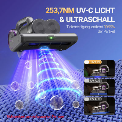 FEPPO Milbensauger für Matratzen, 16Kpa Matratzensauger mit 253,7nm UV-C-Licht, 140°F Wärme, HEPA-Filter & Ultraschall, Vielseitiger Milbenstaubsauger für Bett, Sofa, Kinderbett (Kabelgebunden, 500W)