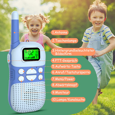 Kidsfun Walkie Talkie Kinder, USB Wiederaufladbar Draußen Spielzeug Walki Talki mit Taschenlampe, Geschenk für Junge und Mädchen ab 3-12 Jahre, 3 Meilen Reichweite für Einkaufen, Freien, Camping