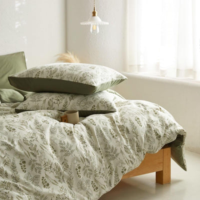 Tospass Blumen Bettwäsche 200x200 cm Olivgrün Weiß Blätter Pflanzen Muster Bettwäsche Set Floral Bettbezug Mikrofaser Wende Bettwäsche 1 Deckenbezug mit Reißverschluss 2 Kissenbezug 80x80 cm