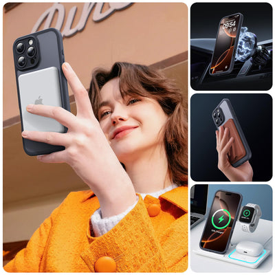 TOCOL 3 in 1 für iPhone 16 Pro Hülle für Magsafe, mit 2 Schutzglas, Vollständiger Kameraschutz Stoßfest Kratzfest Magnetisch Handyhülle für iPhone 16 Pro Case, Schwarz