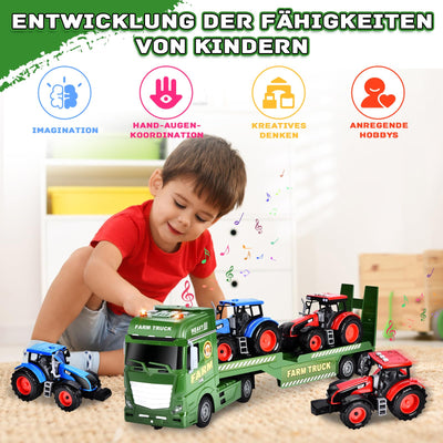 Herefun Bauernhof Lastwagen Spielzeug, Großer Bauernhof Traktor, Anhänger Spielzeug mit Traktor, Groß Transporter LKW, Geschenk für Kinder 3, 4, 5, 6+ Jahren