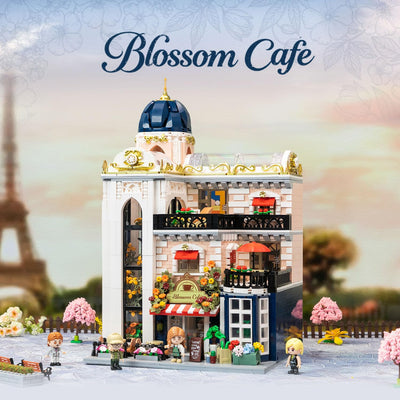 PANTASY Blossom Café Modulares Gebäude-Set, 3-stöckiges Europäisches Glas­haus-Landmark mit Café, Kunstgalerie & Blumen-Atrium, Sammler-Architektur Bausatz für Erwachsene, Kreatives Ausstellungsmodell