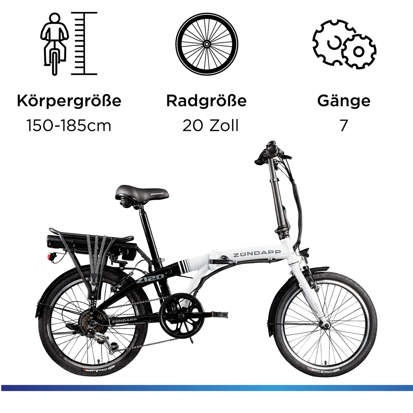 ZÜNDAPP Z120 20 Zoll E Bike Faltrad Damen Herren Elektrofahrrad klappbar Fahrrad Elektro Klapprad Ebike Pedelec E-Bike Erwachsene Klappfahrrad (schwarz/grau, 28 cm)