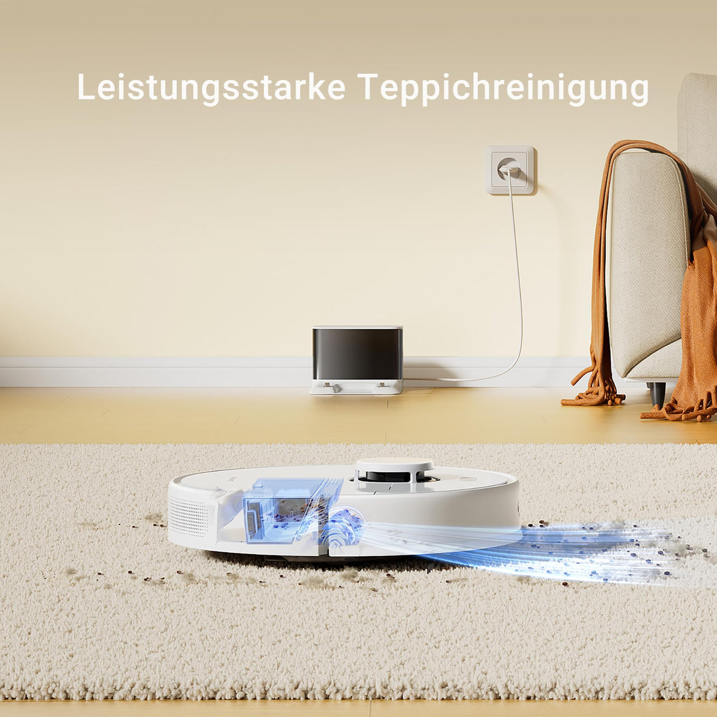 DREAME D9 Max Gen2 Staubsaugerroboter, 6000Pa Saugroboter mit Wischfunktion, Bewegliche Bürste, Karten für mehrere Böden, Ideal für Teppiche, Hartböden und Tierhaare, Weiß