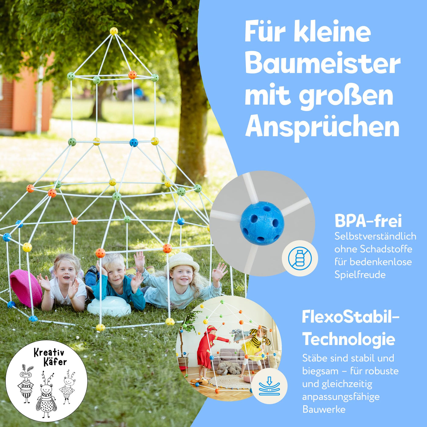 Kreativ Käfer Konstruktionsspielzeug DIY Höhle Bauen Kinder Set BAU Spielzeug Höhlenbauset Creative Fort Decke Bude Steckbaukasten Steckspiel Outdoor Indoor Garten