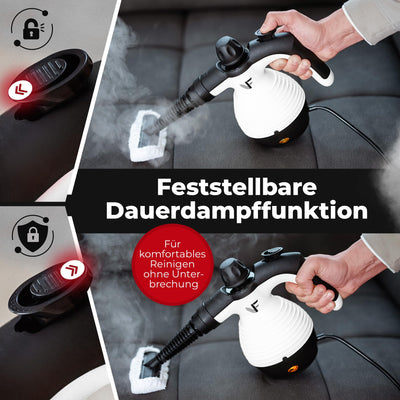 Neighbour's Friend® Dampfreiniger Neues Modell – Leistungsstarker Hand Steam Cleaner, 3,5 Bar Druck, 4m Kabel, 350ml Tank I Handdampfreiniger für Auto, Werkstatt, Haushalt & Fensterreinigung