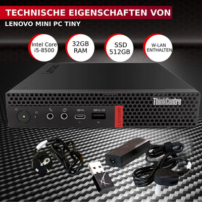 Lenovo Mini-PC ThinkCentre Core Full | Core i5 bis 3,50 GHz | RAM 32GB | NVMe SSD 512 GB WLAN | USB-C | Win 11 Professional Office 2021 36 Monate Garantie (erneuert)