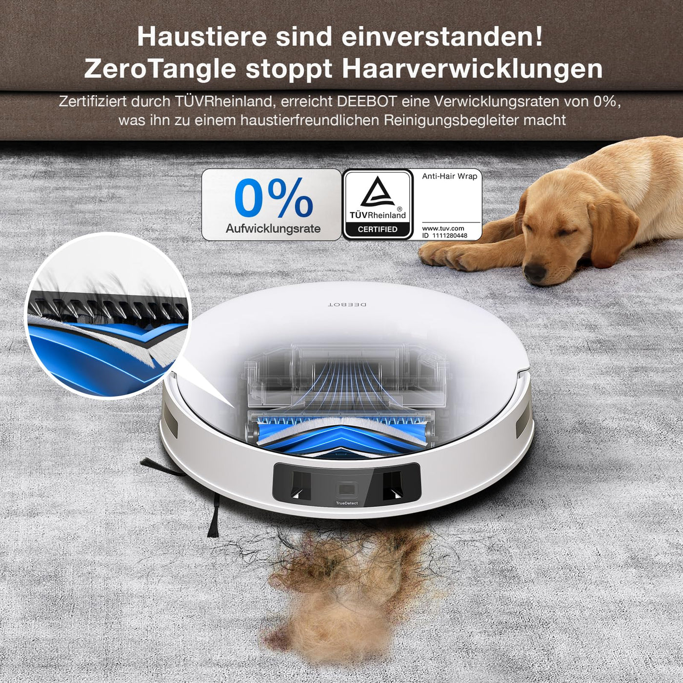 ECOVACS DEEBOT T30 PRO OMNI Saugroboter mit Wischfunktion, mit TrueEdge Moppin, Zero Tangle Bürste, 11.000 PA Saugkraft mit heißem Wasser und Smart Rewash, Farbe Silber