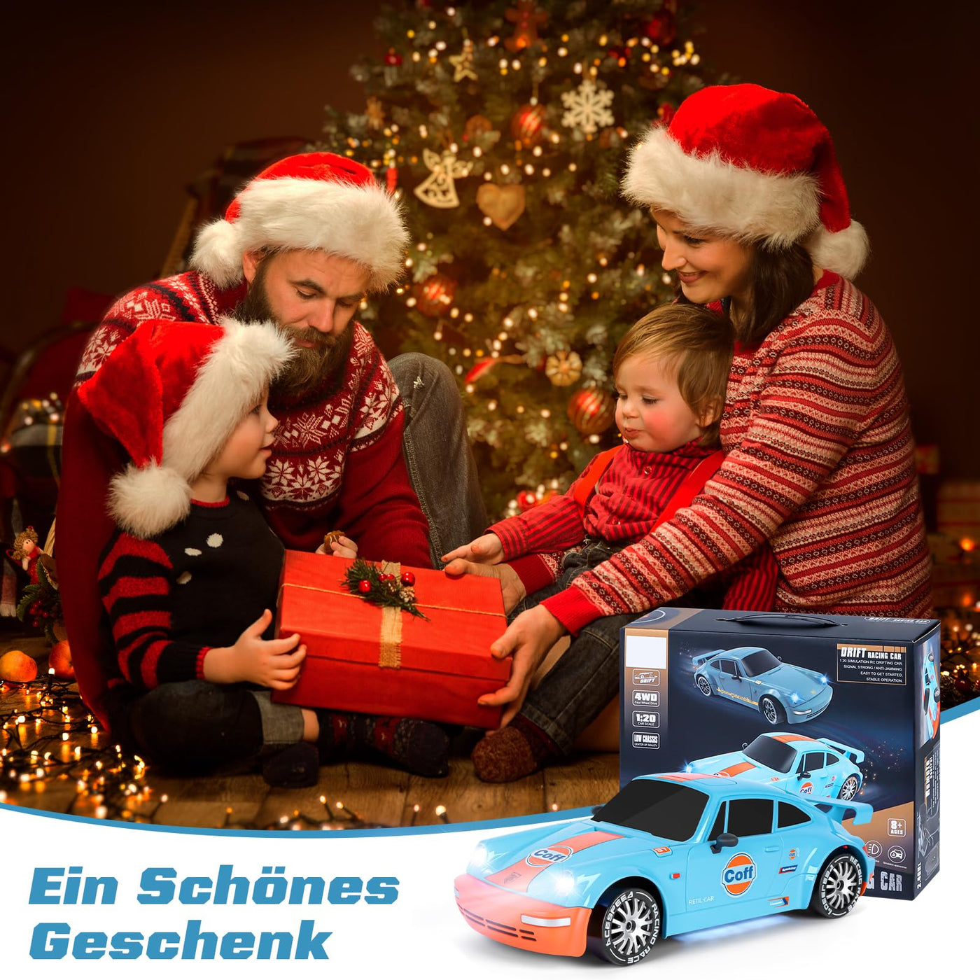 BuzzoXerex 1:20 RC Drift Car, 4WD Drift Auto Ferngesteuert, 15km/h RC Drift Auto, Mini Drift Car mit Unterbodenlicht und Straßensperren, Tabletop Drift RC Car für Kinder ab 8+ Jahre (Blau)