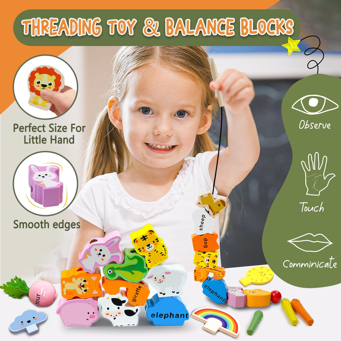 MutoToy® Montessori Spielzeug ab 1 Jahr, 6 in 1 Multifunktionale Holzspielzeug ab 1 2 3 Jahr Kinder, Farmspiel Motorikspielzeug aus Holz, Tier Sortier Stapel Lernspielzeug Geschenk für Mädchen Jungen