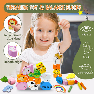 MutoToy® Montessori Spielzeug ab 1 Jahr, 6 in 1 Multifunktionale Holzspielzeug ab 1 2 3 Jahr Kinder, Farmspiel Motorikspielzeug aus Holz, Tier Sortier Stapel Lernspielzeug Geschenk für Mädchen Jungen