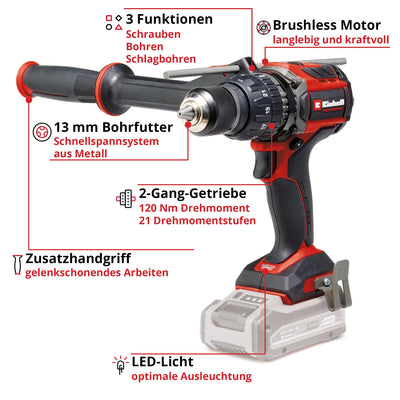 Einhell Professional Akku-Schlagbohrschrauber TP-CD 18/120 Li-i BL-Solo Power X-Change (18 V, Brushless, 120 Nm, Schlagbohrfunktion, 13 mm Bohrfutter, 2 Gang, ohne Akku)