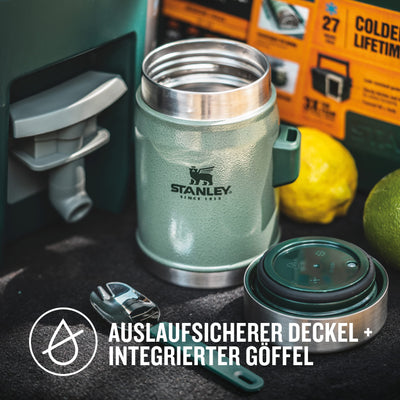 Stanley Classic Legendary Thermobehälter für Essen mit Göffel 400 ml - Hält 7 Stunden Heiß oder Kalt - Edelstahl Warmhaltebehälter Essen - BPA-Frei - Spülmaschinenfest - Hammertone Green