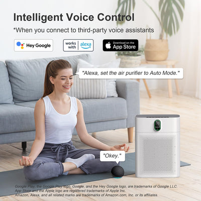 MORENTO Luftreiniger Allergiker für Wohnung Raucherzimmer, HEPA Luftfilter gegen Staub Pollen Tierhaare, CADR 300m³/h für 100㎡, Luftqualitäts-Feedback & Automodus, 24dB Air Purifier Timer(Weiß)